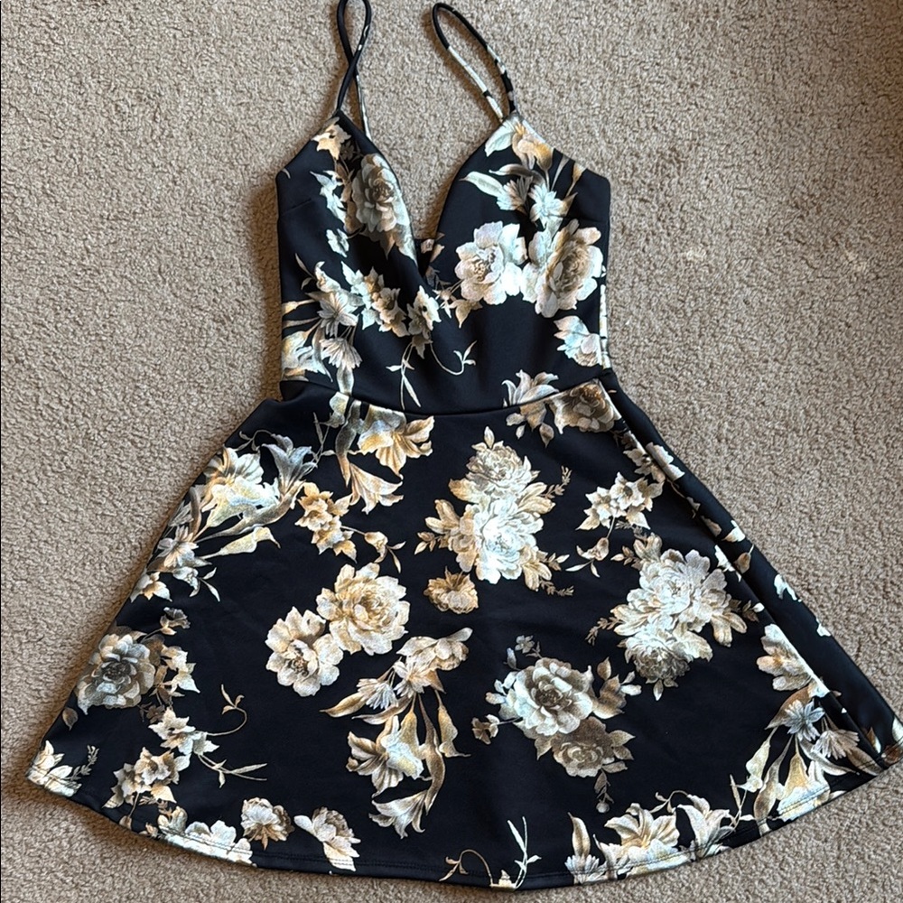 Charlotte Russe Floral Black and Cream Dress